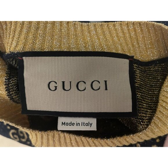 Gucci Womens Black & Gold GG Monogram Knit Short-Sleeve Dress With Pocket Detail - Picture 9 of 16